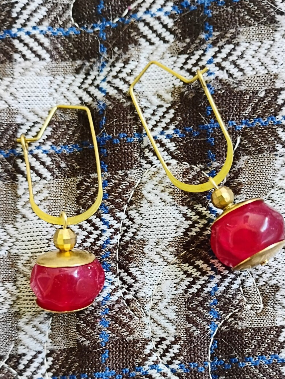 Handmade Faceted Ruby U Hoops - Picture 6 of 6